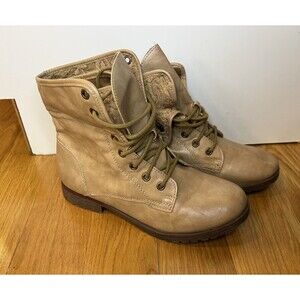 ROCK & CANDY Women’s Size 7.5 Spray Paint Lace Combat Boots Faux Leather Tan